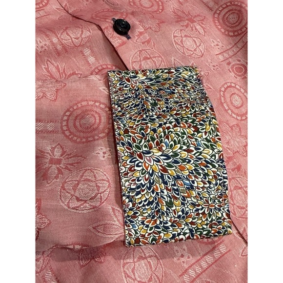 Jared Lang Premium Men's Pink Cotton Floral Flip Cuff Slim Fit Button-Up Large - Picture 3 of 5